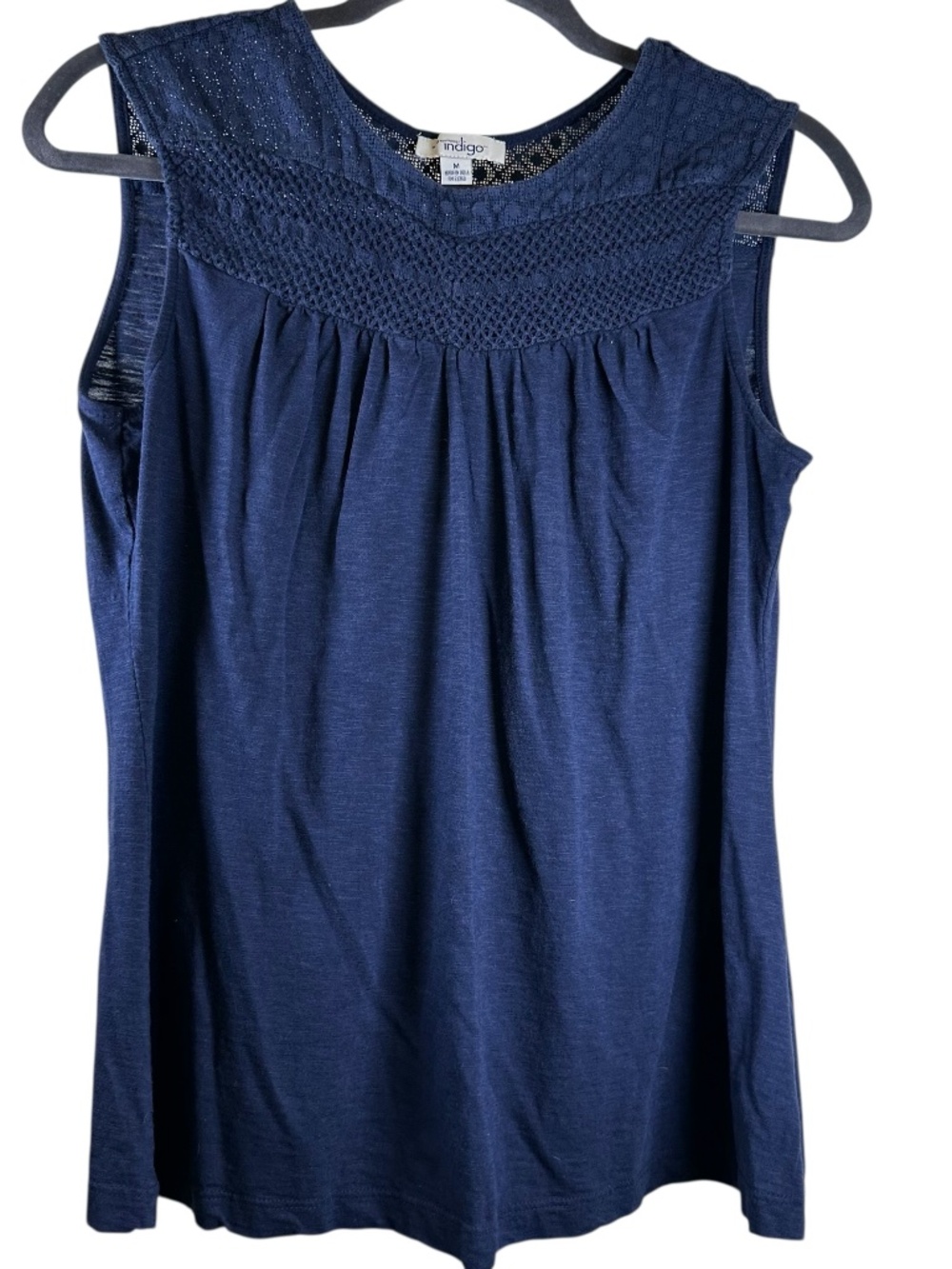 Great Northwest Indigo Navy Crochet Yoke Sleeveless Top Medium EUC